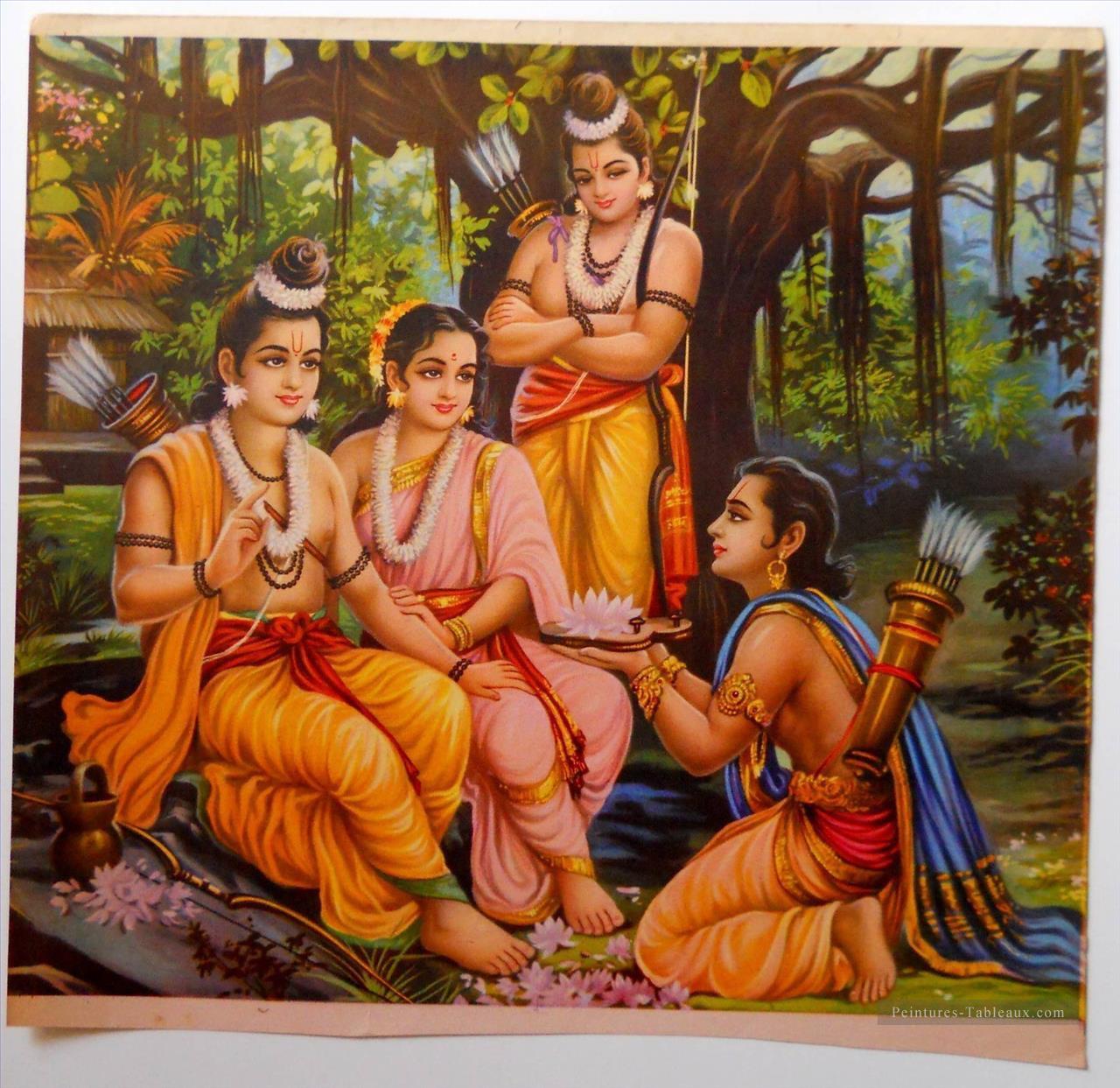 Ram avec sa femme Sita et ses frères Laxman et Bharat d’Inde Peintures à l'huile